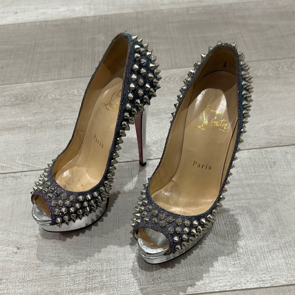 Christian Louboutin Silver Stiletto Heels with Spikes